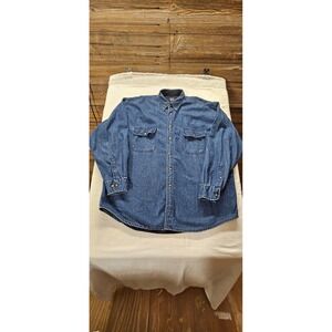 Field Gear Mens XL Flannel Lined Denim Shirt Blue Cotton Plaid Workwear Shacket